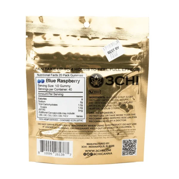 3Chi Delta 9 THC Gummies – Blue Raspberry (200 mg Total Delta 9 THC)