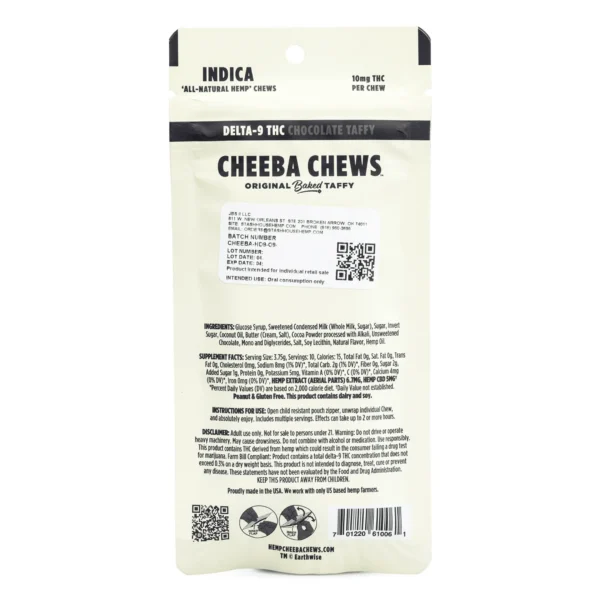 Cheeba Chews Delta 9 Chocolate Taffy – Indica (100 mg Delta 9 THC Total)