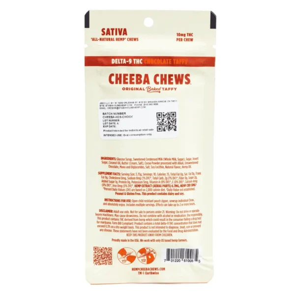 Cheeba Chews Delta 9 Chocolate Taffy – Sativa (100 mg Delta 9 THC Total)