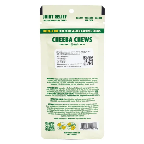 Cheeba Chews Delta 9 and CBC and CBD Salted Caramel Chews – Joint Relief (50 mg Total Cannabinoids)