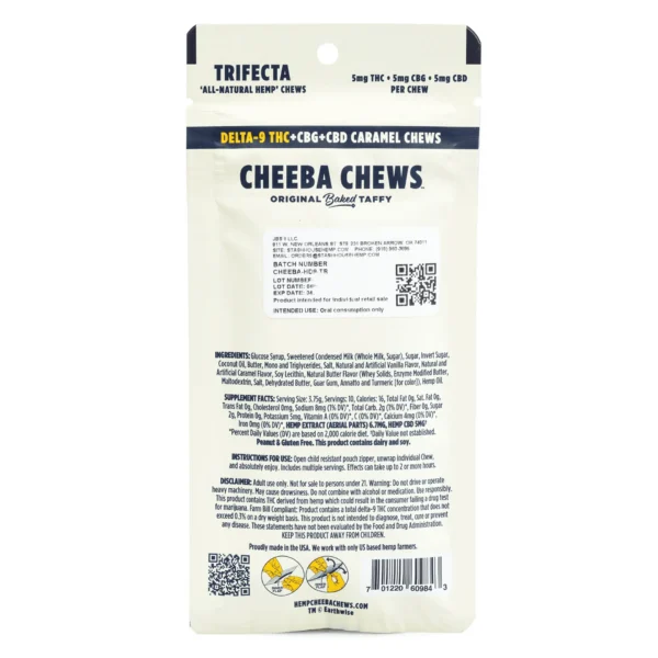Cheeba Chews Delta 9 and CBG and CBD Caramel Chews – Trifecta (50 mg Total Cannabinoids)