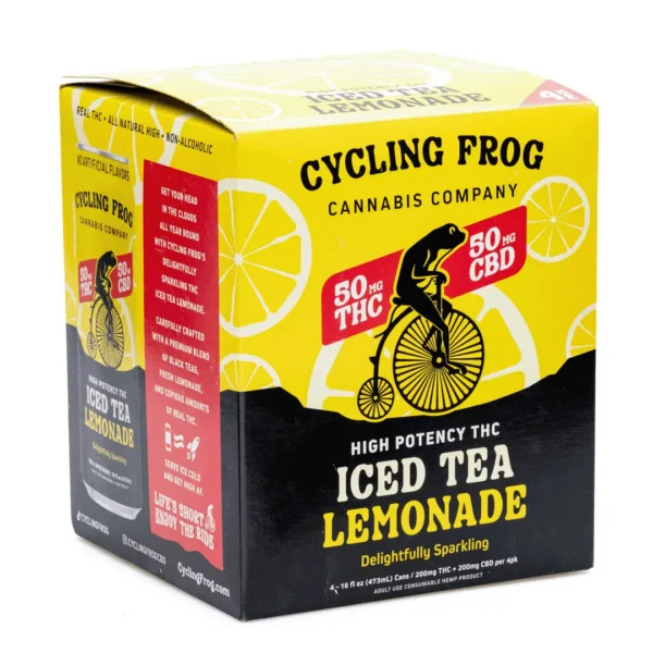 Cycling Frog High Potency THC + CBD Seltzer 4 Pack – Iced Tea Lemonade (200 mg Delta 9 THC + 200 mg CBD Total)