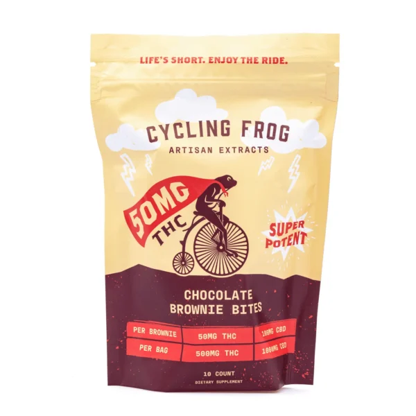 Cycling Frog THC + CBD Chocolate Brownie Bites – 10 ct (500 mg Delta 9 THC + 1000 mg CBD Total)