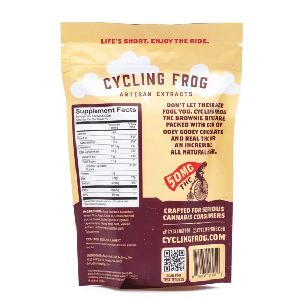 Cycling Frog THC + CBD Chocolate Brownie Bites – 10 ct (500 mg Delta 9 THC + 1000 mg CBD Total)