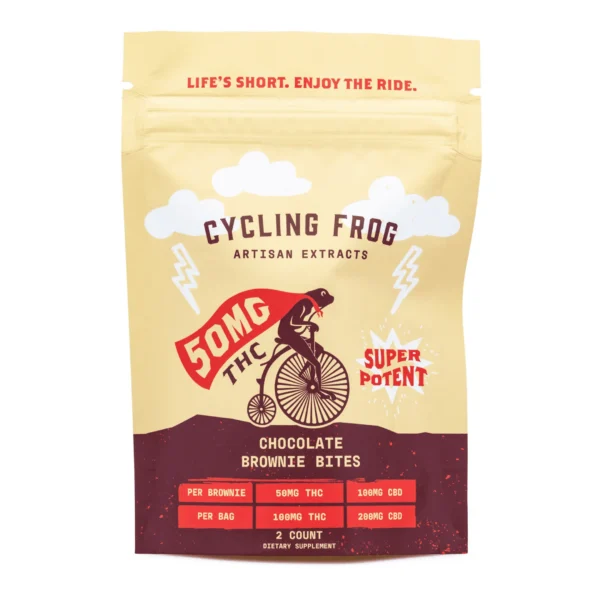 Cycling-Frog-THC-CBD-Chocolate-Brownie-Bites-2-ct-100-mg-Delta-9-THC-200-mg-CBD-Tot-Bag-Front.webp Cycling Frog THC + CBD Chocolate Brownie Bites – 2 ct (100 mg Delta 9 THC + 200 mg CBD Total)