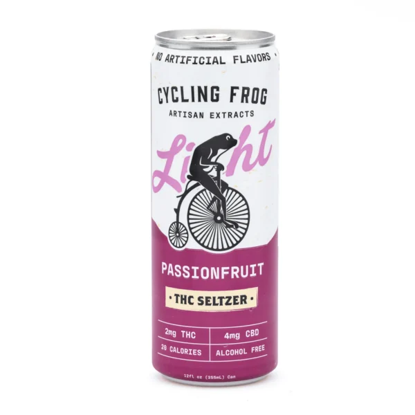Cycling-Frog-THC-CBD-Light-Seltzer-6-Pack-Passionfruit-12-mg-Delta-9-THC-24-mg-CBD-Can-Front.webp Cycling Frog THC + CBD Light Seltzer 6 Pack – Passionfruit (12 mg Delta 9 THC + 24 mg CBD Total)