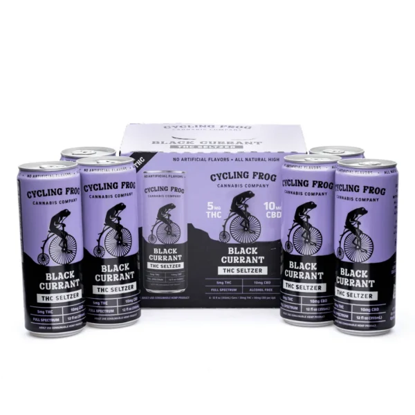Cycling-Frog-THC-CBD-Seltzer-6-Pack-Black-Currant-can-group-scaled-1.webp Cycling Frog THC + CBD Seltzer 6 Pack – Black Currant (30 mg Delta 9 THC + 60 mg CBD Total)