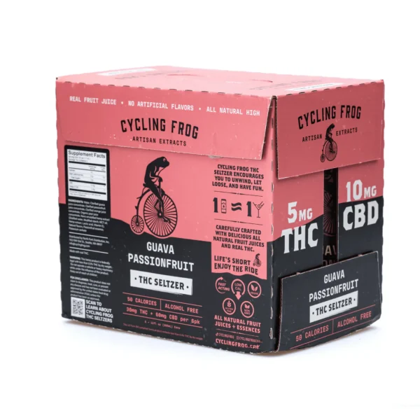 Cycling-Frog-THC-CBD-Seltzer-6-Pack-Guava-Passionfruit-30-mg-Delta-9-THC-60-mg-CBD-Total-Box-Back.webp Cycling Frog THC + CBD Seltzer 6 Pack – Guava Passionfruit (30 mg Delta 9 THC + 60 mg CBD Total)