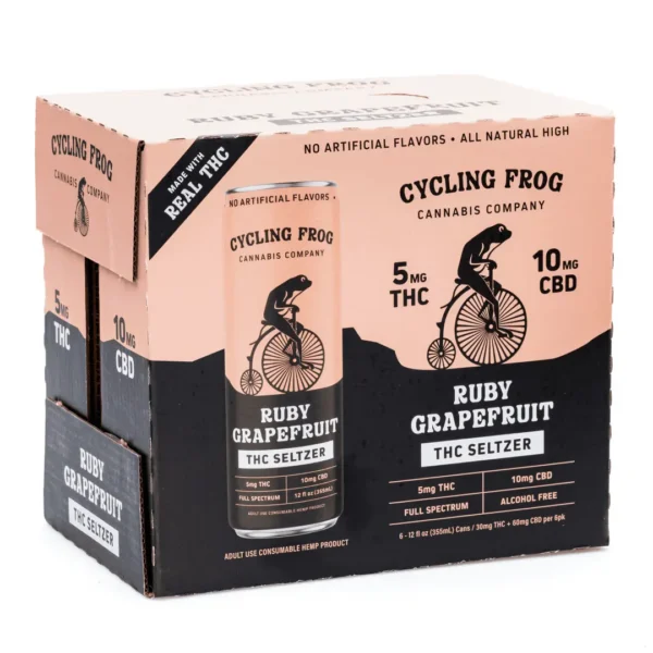 Cycling Frog THC + CBD Seltzer 6 Pack – Ruby Grapefruit (30 mg Delta 9 THC + 60 mg CBD Total)