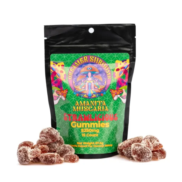Dreamer Shrooms Amanita Muscaria Mushroom Gummies – Strawlicious (15 Count)