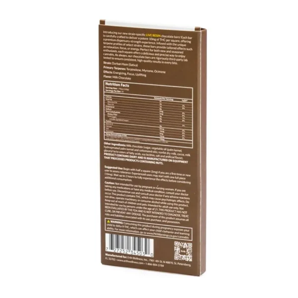 Erth Wellness Delta 9 THC Live Resin Chocolate Bar – Durban Haze Sativa
