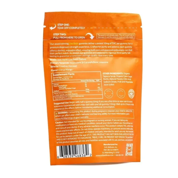 Erth-Wellness-THC-Live-Resin-Gummies-Jack-Herer-Bag-Back.webp Erth Wellness Delta 9 THC Live Resin Gummies – Jack Herer