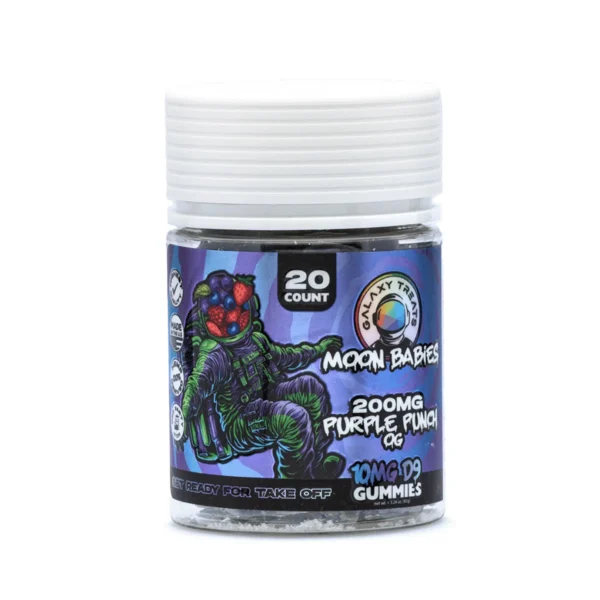 Galaxy-Treats-Moon-Babies-Delta-9-THC-Gummies-Purple-Punch-200-mg-Total-Delta-9-THC-280-mg-jar-front.webp Galaxy Treats Moon Babies Delta 9 THC Gummies – Purple Punch (200 mg Total Delta 9 THC + 200 mg Total CBD)