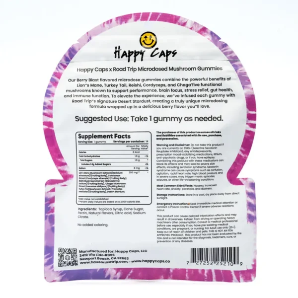 Happy-Caps-x-Road-Trip-Microdosed-Mushroom-Gummies-Berry-Blast-back.webp Happy Caps x Road Trip – Microdosed Gummies – Berry Blast