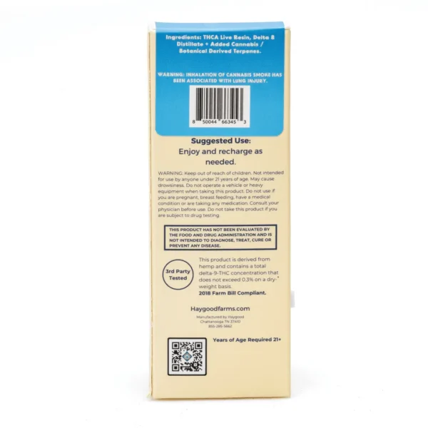 Haygood-THCa-and-Live-Resin-Disposable-Vape-Cake-Berry-Indica-2-gram-box-back-scaled-1.webp Haygood THCa and Live Resin Disposable Vape – Cake Berry Indica (2 gram)