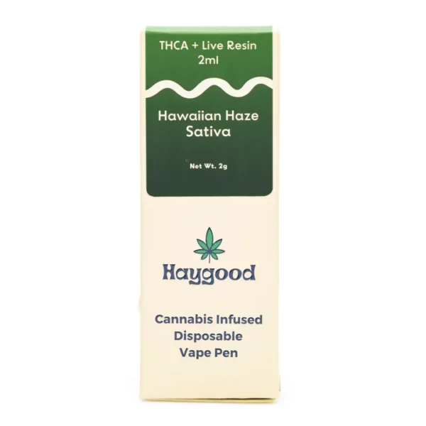 Haygood-THCa-and-Live-Resin-Disposable-Vape-Hawaiian-Haze-Sativa-2-gram-box-front-scaled-1.webp Haygood THCa and Live Resin Disposable Vape – Hawaiian Haze Sativa (2 gram)