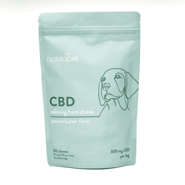 Holistapet-CBD-Calming-Hard-Chews-Peanut-Butter-Bag-Front.webp HolistaPet CBD Dog Treats + Calming Relief (300 mg Total CBD)