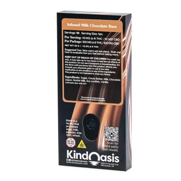 Kind Oasis Delta 9 THC and CBD Milk Chocolate Bar