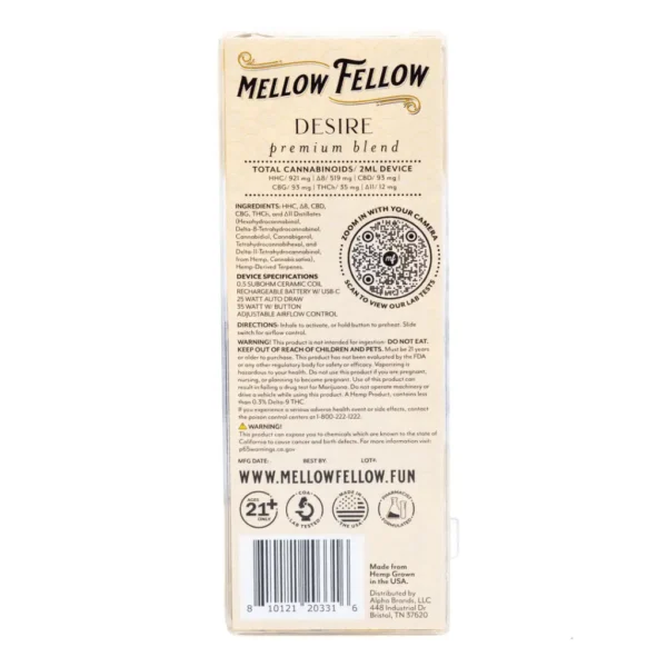 Mellow-Fellow-Desire-Blend-Disposable-Vape-Acapulco-Gold-box-back-1-scaled-1.webp Mellow Fellow Desire Blend Disposable Vape – Acapulco Gold