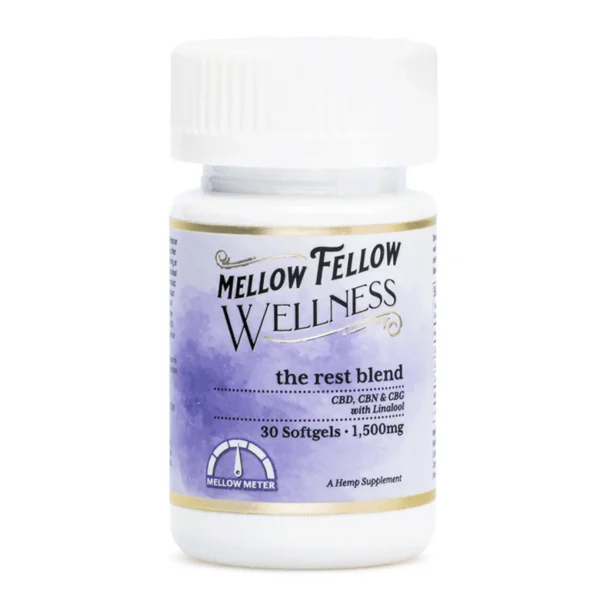 Mellow-Fellow-Wellness-Softgel-Capsules-Rest-Blend-1500-mg-Total-Cannabinoids-Bottle-Front.webp Mellow Fellow Wellness Softgel Capsules – Rest Blend (1500 mg Total Cannabinoids)
