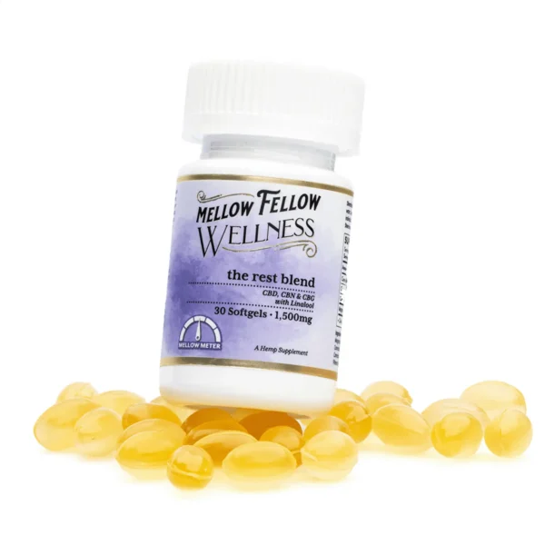 Mellow-Fellow-Wellness-Softgel-Capsules-Rest-Blend-1500-mg-Total-Cannabinoids-Combo.webp Mellow Fellow Wellness Softgel Capsules – Rest Blend (1500 mg Total Cannabinoids)