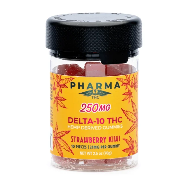 PharmaTHC-Delta-10-THC-Gummies-E28093-Strawberry-Kiwi-250-mg-Total-Delta-10-THC-jar-front.webp PharmaTHC Delta 10 THC Gummies – Strawberry Kiwi (250 mg Total Delta 10 THC)