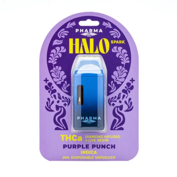 PharmaTHC-THCa-Diamond-Infused-and-Live-Resin-Halo-Spark-Disposable-Vape-Purple-Punch-box-front.webp PharmaTHC THCa Diamond Infused and Live Resin Halo Spark Disposable Vape – Purple Punch