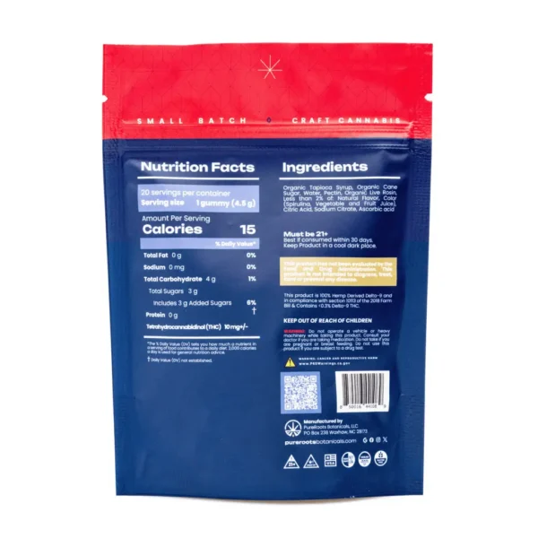 Pure-Roots-Botanicals-THC-Live-Rosin-Gummies-Strawberry-Frost-200-mg-Total-Delta-9-THC-bag-back.webp Pure Roots Botanicals THC Live Rosin Gummies – Strawberry Frost (200 mg Total Delta 9 THC)