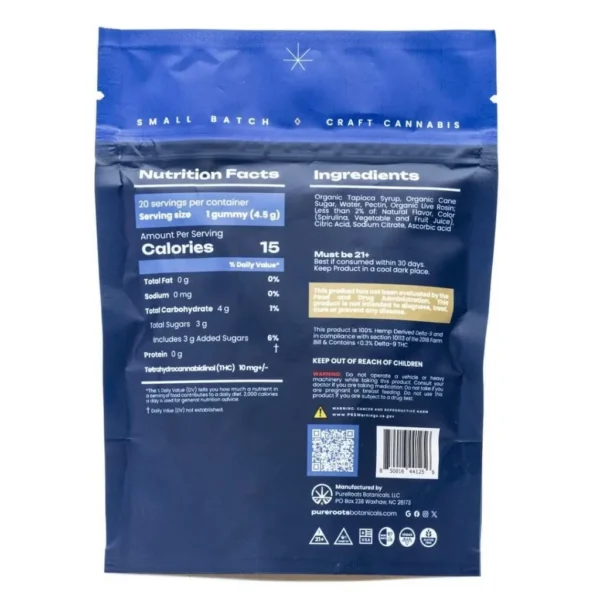 Pure Roots Botanicals THC Live Rosin Gummies – Blueberry Blast (200 mg Total Delta 9 THC)