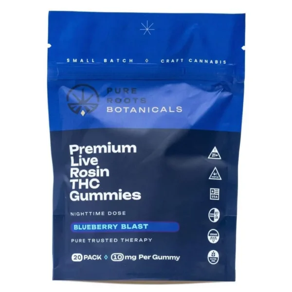 Pure Roots Botanicals THC Live Rosin Gummies – Blueberry Blast (200 mg Total Delta 9 THC)