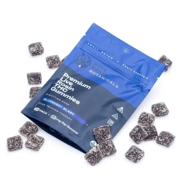 Pure Roots Botanicals THC Live Rosin Gummies – Blueberry Blast (200 mg Total Delta 9 THC)
