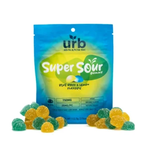 Urb Delta 8 / Delta 9 / Delta 10 THC Super Sour Gummies – Blue Razz and Lemon (750 mg Total Cannabinoids)