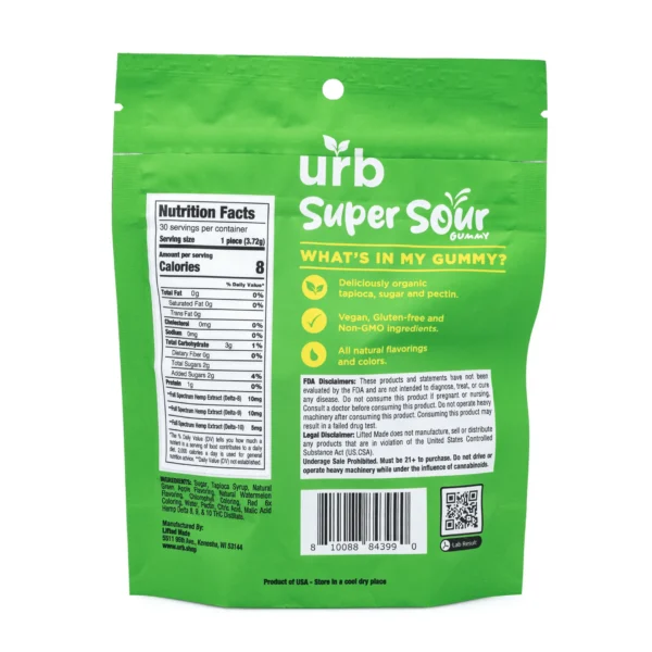 Urb Delta 8 / Delta 9 / Delta 10 THC Super Sour Gummies – Green Apple and Watermelon (750 mg Total Cannabinoids)
