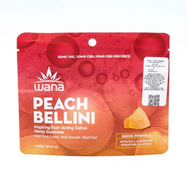 Wana Quick Inspire Gummies – Peach Bellini (300 mg Total Cannabinoids)