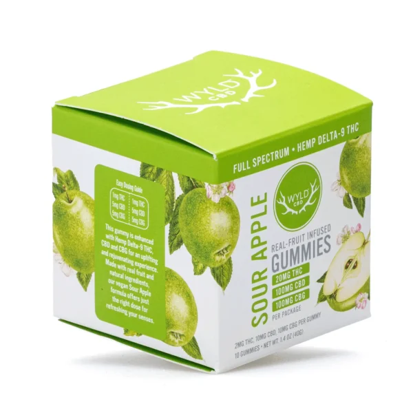 Wyld Delta 9 / CBD / CBG Low Dose Active Gummies – Sour Apple – 10 Count (220 mg Total Cannabinoids)