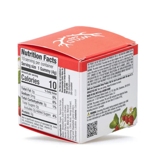 Wyld Delta 9 / CBD Low Dose Calm Gummies – Strawberry – 10 Count (20 mg Delta 9 THC + 200 mg CBD Total)