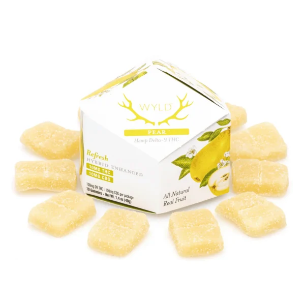 Wyld-Delta-9-CBG-Refresh-Gummies-Pear-10-Count-100-mg-Delta-9-THC-100-mg-CBG-Total-Combo.webp Wyld Delta 9 / CBG Refresh Gummies – Pear – 10 Count (100 mg Delta 9 THC + 100 mg CBG Total)