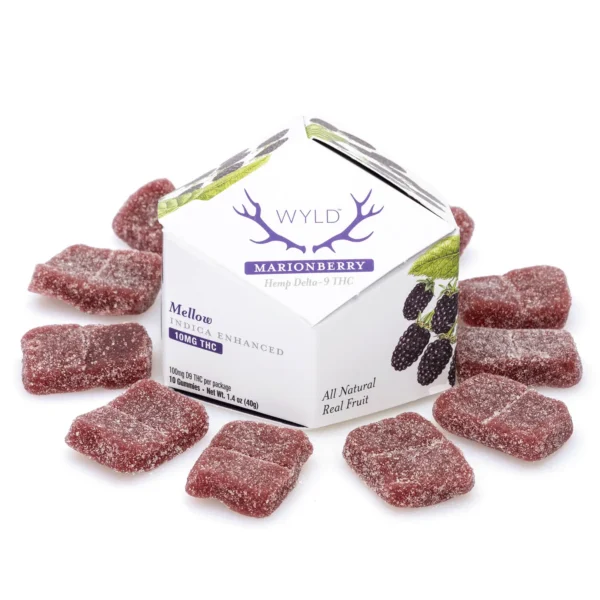 Wyld-Delta-9-THC-Mellow-Indica-Gummies-Marionberry-10-Count-100-mg-Delta-9-THC-Total-Combo.webp Wyld Delta 9 THC Mellow Indica Gummies – Marionberry – 10 Count (100 mg Delta 9 THC Total)